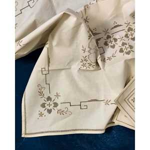 Hemstitch Style Pure <b>Linen</b> Tea <b>Placemat</b> Six Embroidered Napkins Dining Party Table Cloth Cocktail Napkin Home Use Cotton Product - Product Image 2