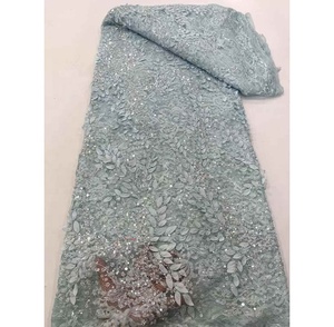 Robe en dentelle africaine Styles de luxe blanc perlé cristal strass tissu dentelle d'Europe pour vêtements femmes - Product Image 6