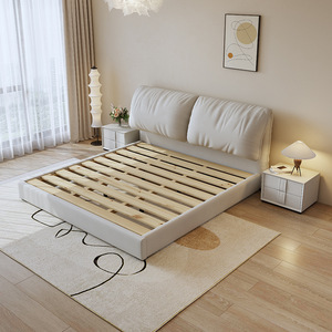 Lit en tissu avec rembourrage doux, cadre en bois massif, rangement pneumatique, taille double, pour chambre à coucher - Product Image 4