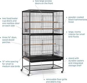 Kandang Burung Besi Tempa dengan Dudukan, Kandang Burung Hitam, 31-Inci kali 20-1/2-Inci kali 53-Inci, Rumah untuk Beberapa Parkit - Product Image 2