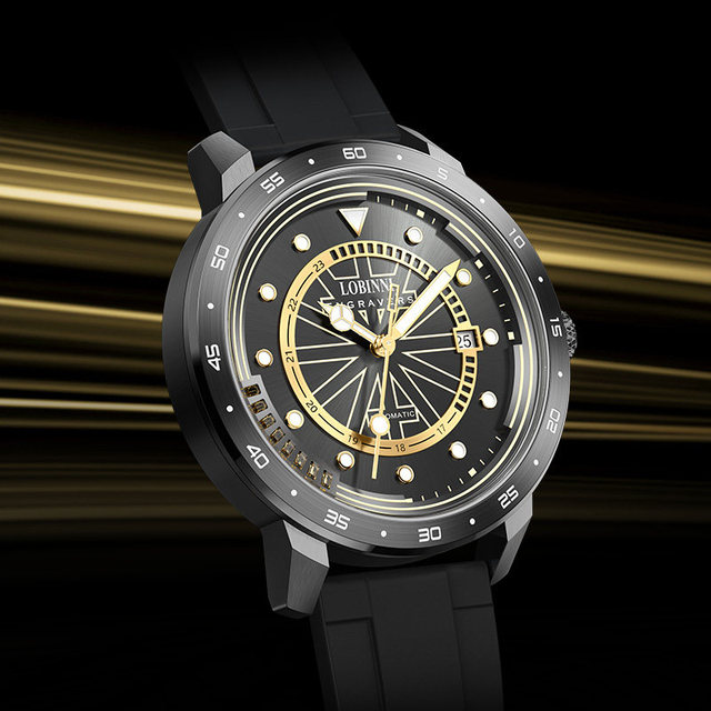 Robinny Men's Official Brand Genuine Automatic Mechanical Luminous Pointer Watch Stainless Steel Case Rubber Band Butterfly