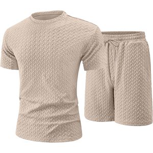 FOXA Mens Summer Outfits 2 Piece Short <b>Set</b> Casual Crew Neck Shirt And Vacation Shorts Breathable Cotton <b>Knitted</b> <b>Set</b> - Product Image 5