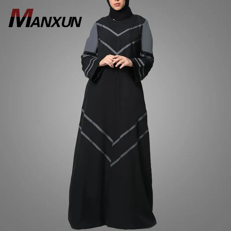 Nahen Osten Muslimischen Frauen Gestreiften Farbe Kontrast Abaya Schwarz Kleid Langarm Dubai Jilbab Islamische Kleidung