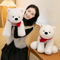 Vente en gros d'animaux en peluche mignons en coton PP, ours polaire blanc en peluche avec écharpe