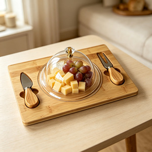 Bamboo Cheese <b>Board</b> Set With Lid And <b>Tools</b> For Serving And Storage - Product Image 1