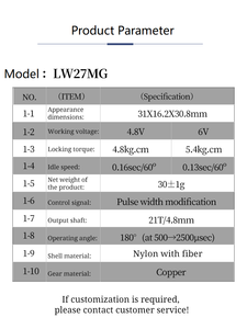 Mini servo numérique PWM à couple élevé 27G, contrôle numérique, DC 4,8-6V, noyau métallique, moteur servo RC pour équipement d'automatisation industrielle - Product Image 5