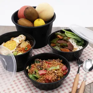 Kapaklı yuvarlak microwavable plastik gıda kabı temizle tek kullanımlık PP yemek hazırlık öğle yemeği kutuları