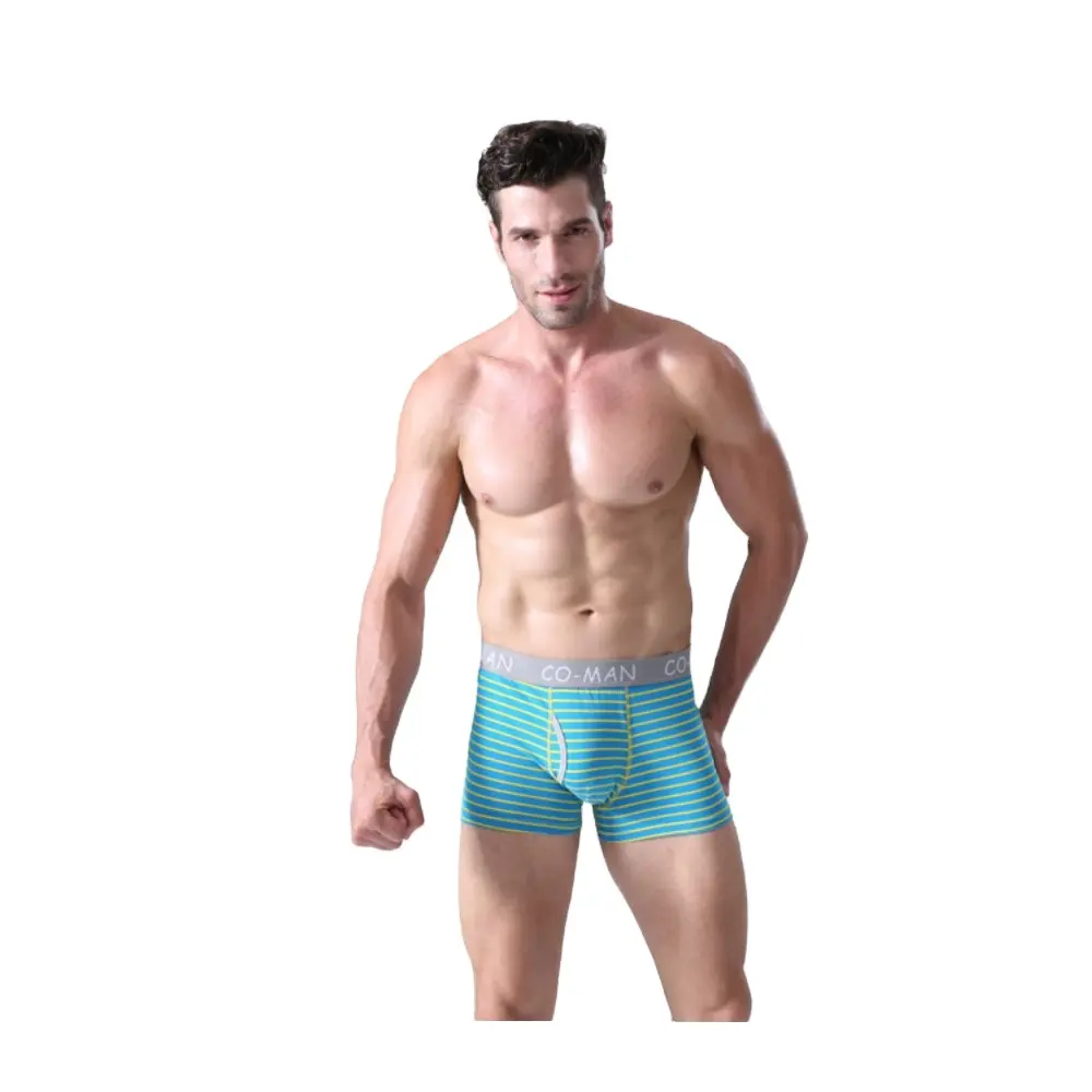 Custom Hoge Kwaliteit Heren Boxershort Gebreide Blauwe Streep Heren Ondergoed Voor Man