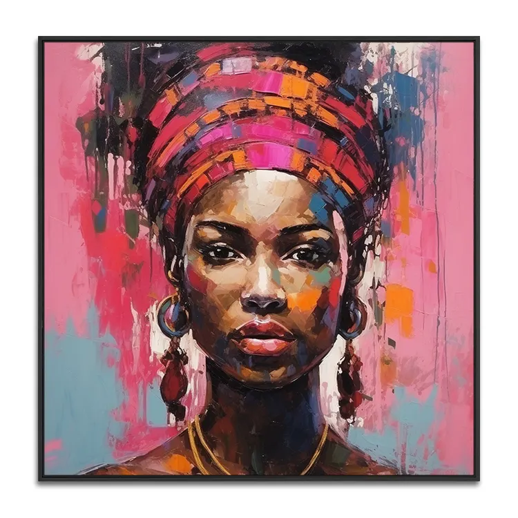 Pintura al óleo de retrato de Mujer Africana moderna pintada a mano para sala de estar, arte de pared abstracto indio sobre lienzo