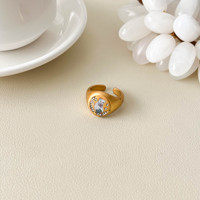 Bague Vintage en Acier Inoxydable avec Bande Émaillée, Style Rétro Bohème, Bague Signet Massif Incrustée de Cristaux CZ pour Femme