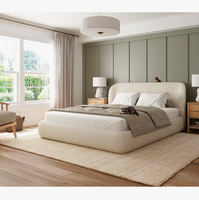 Lit plateforme moderne au design actuel, ensemble de chambre à coucher européen en bois blanc et beige, tailles Queen et King