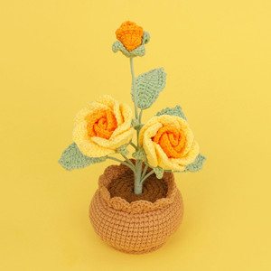 Plante <span class=keywords><strong>en</strong></span> <span class=keywords><strong>pot</strong></span> de roses au crochet faites à la main, bouquet de fleurs tricotées à 2 têtes dans un <span class=keywords><strong>pot</strong></span> tissé pour la décoration esthétique de la maison, de la chambre, du bureau ou du bureau de travail - Product Image 6