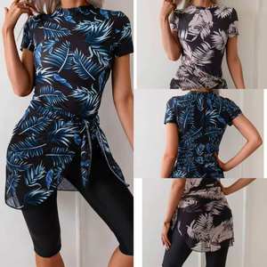 Traje de Baño Tankini de Tres Piezas para Mujer, Estampado, Poliéster, Tallas S-M-L-XL, Estilo Conservador, Efecto Reductor y Disimulador de Abdomen, Ideal para Vacaciones en la Playa - Product Image 4