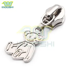 5# Nylon Zipper Slider Bear Shape Silver Plating Zipper Pulls Shiny Nickel Non Lock