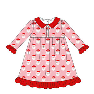 Vente en gros de pyjamas de Noël imprimés personnalisés roses et bleus pour petites filles et garçons vêtements de nuit pour enfants à volants - Product Image 2