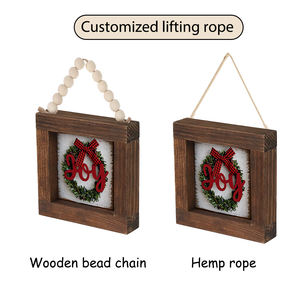 Rustic Farmhouse 3.5x3.5 Inch Christmas <strong>Wood</strong> <strong>Plank</strong> Hanging Sign Wooden Plaque Wall Sign Holiday Decor - Product Image 2