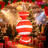 Bonbon de Noël géant gonflable rayé rouge et blanc, accessoire gonflable en forme de bonbon pour plafond de centre commercial, fête de fin d'année, événement de Noël