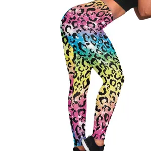Wholesale Rainbow Leopard Print Yoga Pants Custom Logo Spandex Fabric Outdoor Sportswear Gym Bottoms Print Shorts Swim Shorts