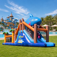 Parcours d'obstacles gonflable durable en forme de requin de 17 m, château gonflable commercial pour enfants et adultes, location pour fêtes en plein air