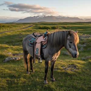 Silla de montar inglesa australiana de cuero de conífera ecológica hecha a medida, silla de montar islandesa con patrones en relieve y diseños adornados para - Product Image 3
