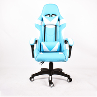 Chaise de jeu de course haut de gamme en cuir bleu clair, ergonomique, à dossier haut et inclinable, avec coussin en mousse confortable