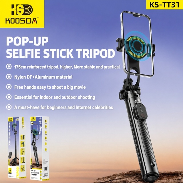 360° Adjustment Wireless Remote Pop-Up Tripod KS-TT31 175cm Magnetic Universal Selfie Stick Phone Stand