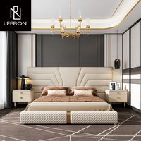 Luxus italienisches modernes Bett Leder Doppel King Size Schlafzimmer Set Bett mit Stauraum