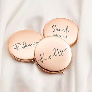 Personalized Mirror Cosmetic Round Rose Gold Pocket Make up Mirror for Bridesmaid Wedding Guest <b>Gifts</b> - Product Image 3