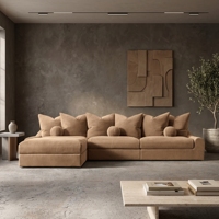 Canapé modulaire Jennifer en cuir, 4 pièces, avec chaise longue à gauche, luxe moderne, sur mesure, rembourré, pour salon ou hôtel