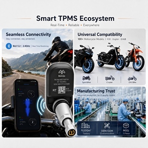 ระบบ TPMS อเนกประสงค์สำหรับรถซูเปอร์ไบค์และรถมอเตอร์ไซค์วิบาก พร้อมเซ็นเซอร์วัดแรงดันลมยางแบบติดตั้งภายในวาล์ว รองรับบลูทูธ ใช้ได้กับรถมอเตอร์ไซค์มากกว่า 100 รุ่น - Product Image 2