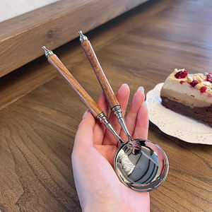 Cuillère à <span class=keywords><strong>soupe</strong></span> Saint-Bao en acier inoxydable avec manche imitation bois, style vintage français, pour servir la <span class=keywords><strong>soupe</strong></span>, le riz et les pâtes - Product Image 2