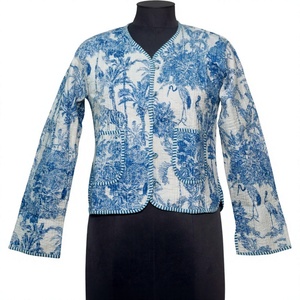Ethnic Indian Handmade <b>Jacket</b> 100% Organic Cotton Woven Reversible <b>Short</b> Floral Breathable Women's Winter Autumn Spring Summer - Product Image 1