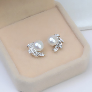 Wenchi Han DIY Boucles d'oreilles demi-rondes en argent S925 avec 10-12 perles incrustées, accessoires de plateau vide 1042, modèle 16286 - Product Image 3