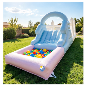 <span class=keywords><strong>Parcours</strong></span> d'obstacles gonflable en PVC blanc pastel durable avec fosse à balles, toboggan gonflable pour enfants pour location événementielle - Product Image 2