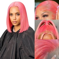 Peluca Bob Rosa de Cabello Humano, Pelucas Frontales de Encaje 13x4 de Cabello Humano, Pelucas Bob Cortas de Cabello Humano Remy Brasileño Pre-Arrancadas de 10-16 Pulgadas