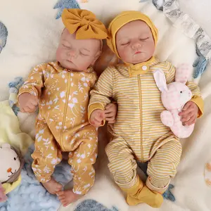 Venda Por Atacado 17 Polegada Gêmeos Reborn Baby Doll Lifelike Full Body Silicone Boneca Recém-nascidos Girl Gift Twin Baby Doll Set