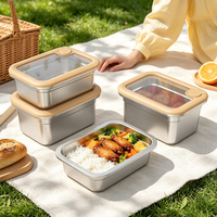 Boîte à lunch en acier inoxydable avec couvercle en verre, hermétique, anti-fuite, récipient de stockage alimentaire 304, compatible micro-ondes, pour adultes, enfants, bureau, école