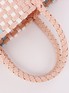 Summer Macaron Color Contrast Handmade PVC Woven Two Handles Open Closure Fashion Beach Travel Hand <b>Square</b> Bag for Kids Tanjing - Product Image 2