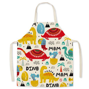 Delantal de dibujos animados estilo lino transpirable resistente al agua/aceite ajustable para adultos y niños Ideal para cocinar delantal de trabajo - Product Image 4