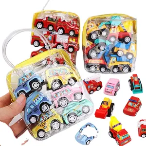 Model mainan mobil proyek tarik mundur, mainan mobil Mini truk pendidikan kendaraan 6 buah/set untuk anak-anak