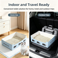 Bac à litière pour chat jetable, pliable, en papier, bac à litière portable, toilette pour chat d'intérieur, résistant à l'eau, en carton épais, pour les voyages