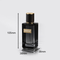 Nouveau design de flacon de parfum unique, flacon de parfum carré noir 50 ml, flacons de parfum vides avec emballage et couvercle