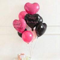 Vente en gros de ballons en aluminium noir rose rouge de 18 pouces en forme de coeur impression de joyeux anniversaire pour la décoration de fête d'anniversaire ballons