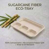 Plateau à 4 compartiments en bagasse, robuste, compatible micro-ondes, compostable, pour emballage alimentaire, vaisselle jetable écologique
