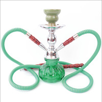Bestseller transfrontalier : Ensemble chicha arabe à double tube, design métallique, finition miroir, format compact, portable, avec une forte production de fumée