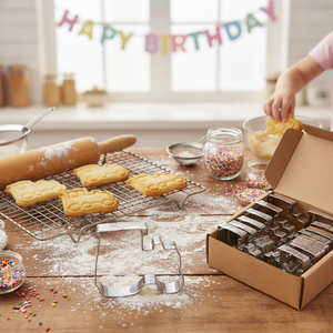 Set di stampini per biscotti a forma di locomotiva in acciaio stampo per biscotti personalizzabile per feste-confezionato in una scatola di 96 francobolli - Product Image 3
