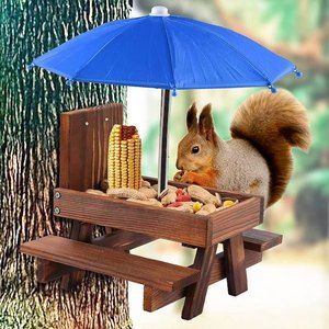 Wooden Squirrel Feeder Picnic <b>Table</b> With <b>Umbrella</b> Outdoor Bird Feeder For Corn Nuts 21x18x18cm Brown - Product Image 2