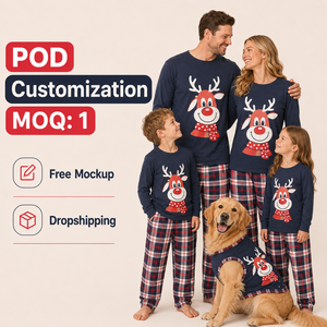Ensemble <span class=keywords><strong>de</strong></span> pyjamas <span class=keywords><strong>de</strong></span> Noël personnalisés en polyester avec motif renne et foulard à pois, assortis pour la famille, pour hommes et femmes, livraison directe, POD, MOQ 1 pièce - Product Image 2