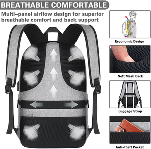 High Quality Anti-Theft Waterproof Laptop <b>Backpack</b> USB Charging Port Geometric Chain Strap Zipper Closure Polyester Lining - Product Image 5