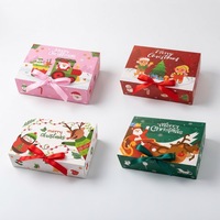 Boîte cadeau en papier Joyeux Noël avec ruban, boîte d'emballage pour biscuits et bonbons à imprimé dessin animé, boîte de friandises de boulangerie pour les fêtes de Noël